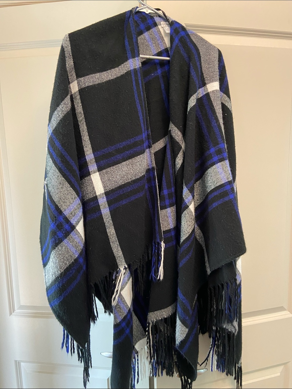 Kismet Black, Blue & White Plaid Fringe Wrap